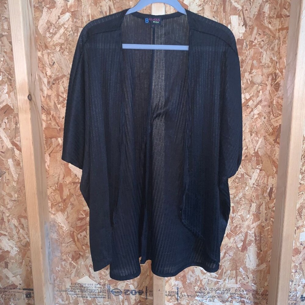 B Famous Womens Sheer Black Open Front Cardigan Kimono 2X Lightweight